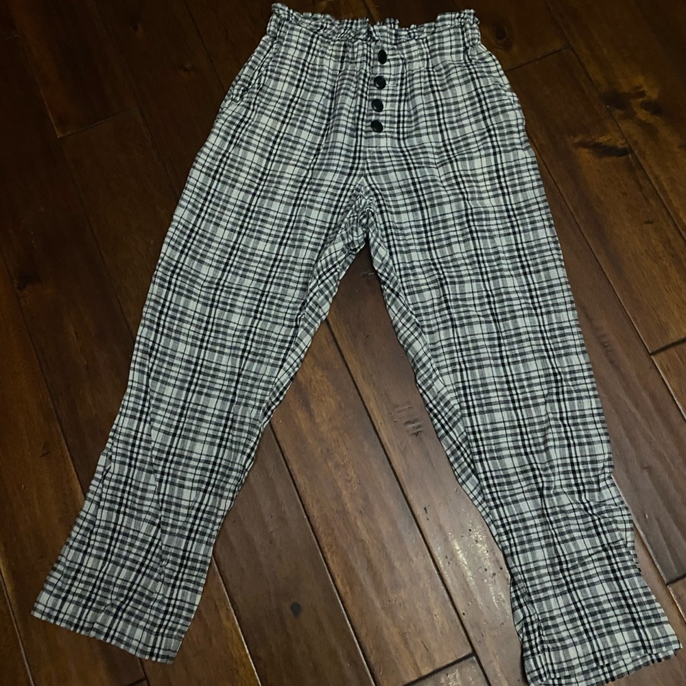 The Great Plaid Button-Front Paperbag Waist Pants - Black & White